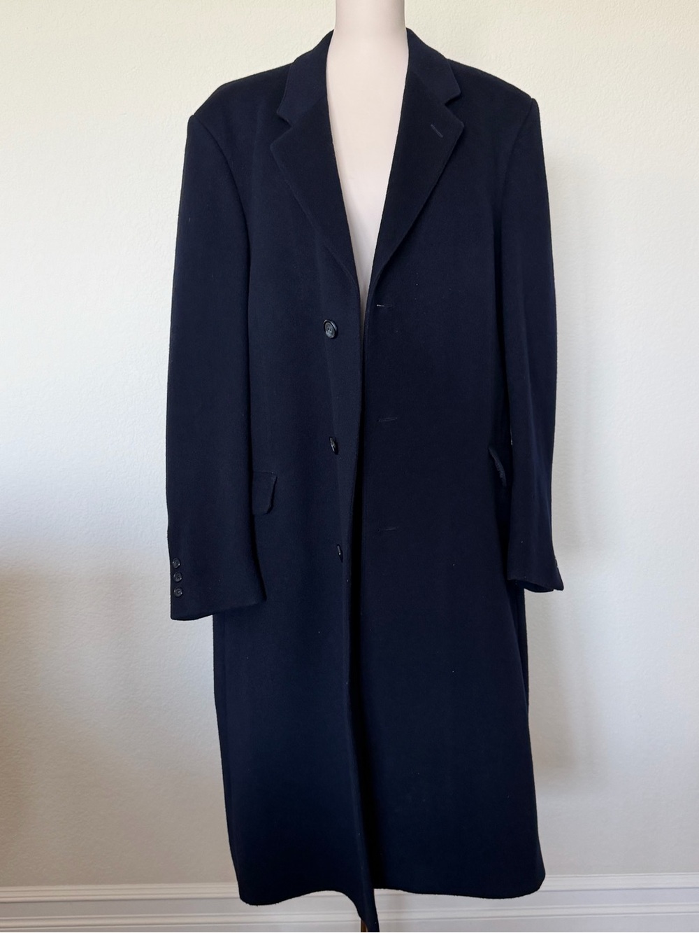 Vintage Ernesto Rossini Navy Wool Overcoat Mens - Navy Blue